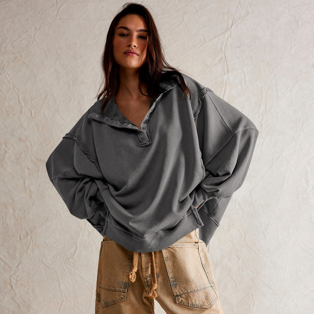 Stylowy Sweter Damski Oversize Henley z Guzikami | Komfortowy Krój na Każdą Okazję