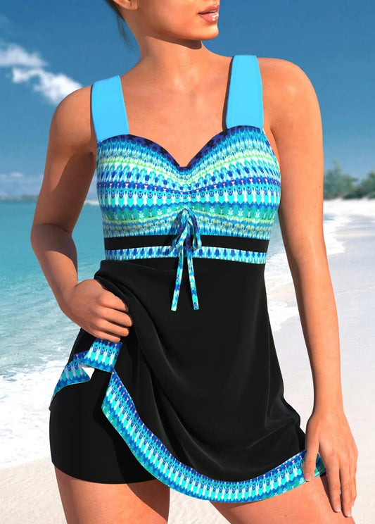 Stylowy Tankini dla Kobiet z Regulowanym Sznurkiem i Wzorem | Elegancki Strój Kąpielowy na Plażę