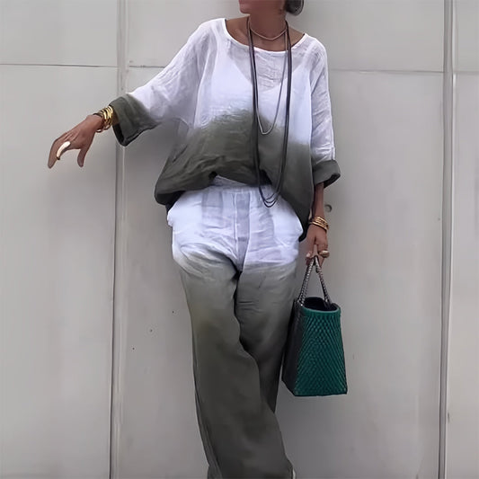 Stylowy Zestaw Damski | Dwuczęściowy Zestaw Dresowy z Bawełny i Lnu | Wygodny i Elegancki na Lato