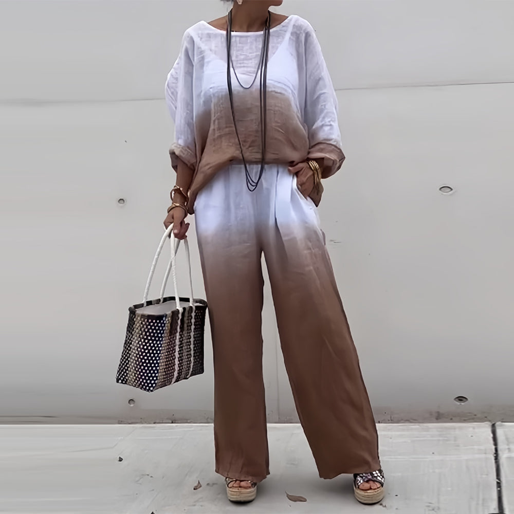 Stylowy Zestaw Damski | Dwuczęściowy Zestaw Dresowy z Bawełny i Lnu | Wygodny i Elegancki na Lato