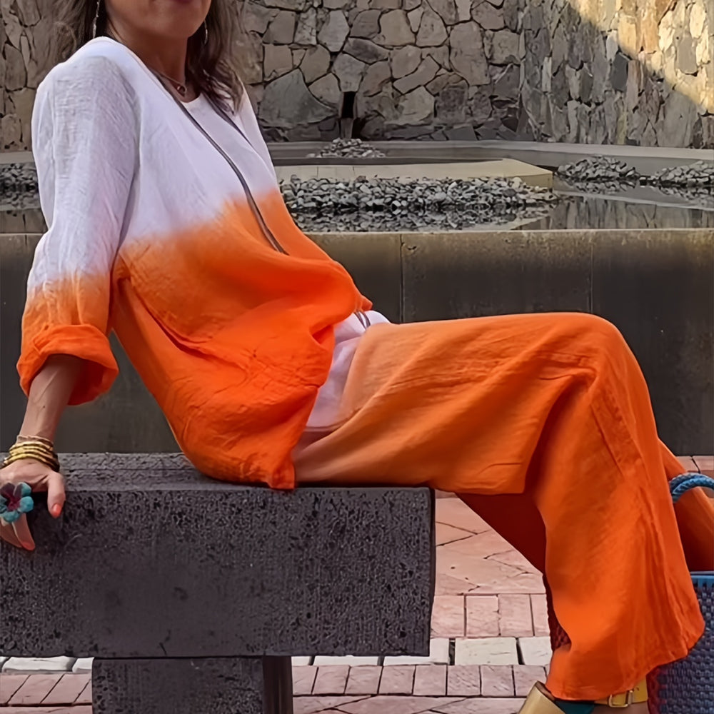 Stylowy Zestaw Damski | Dwuczęściowy Zestaw Dresowy z Bawełny i Lnu | Wygodny i Elegancki na Lato