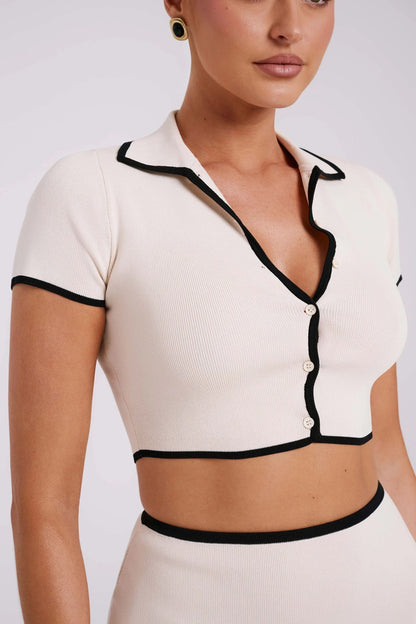 Stylowy Zestaw Damski | Komplet Top i Spódnica z Kołnierzykiem | Elegancki Look na Wieczorne Wyjścia