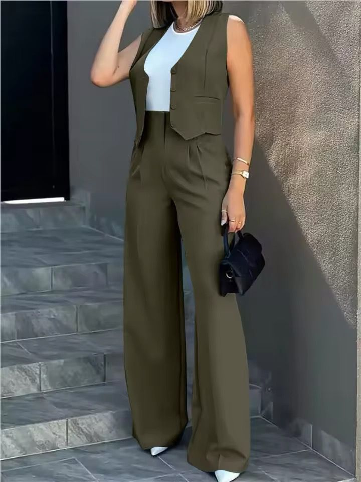 Stylowy Zestaw Damski | Spodnie z Szerokimi Nogawkami i Kamizelka bez Rękawów | Elegancki i Wygodny Strój na Każdą Okazję