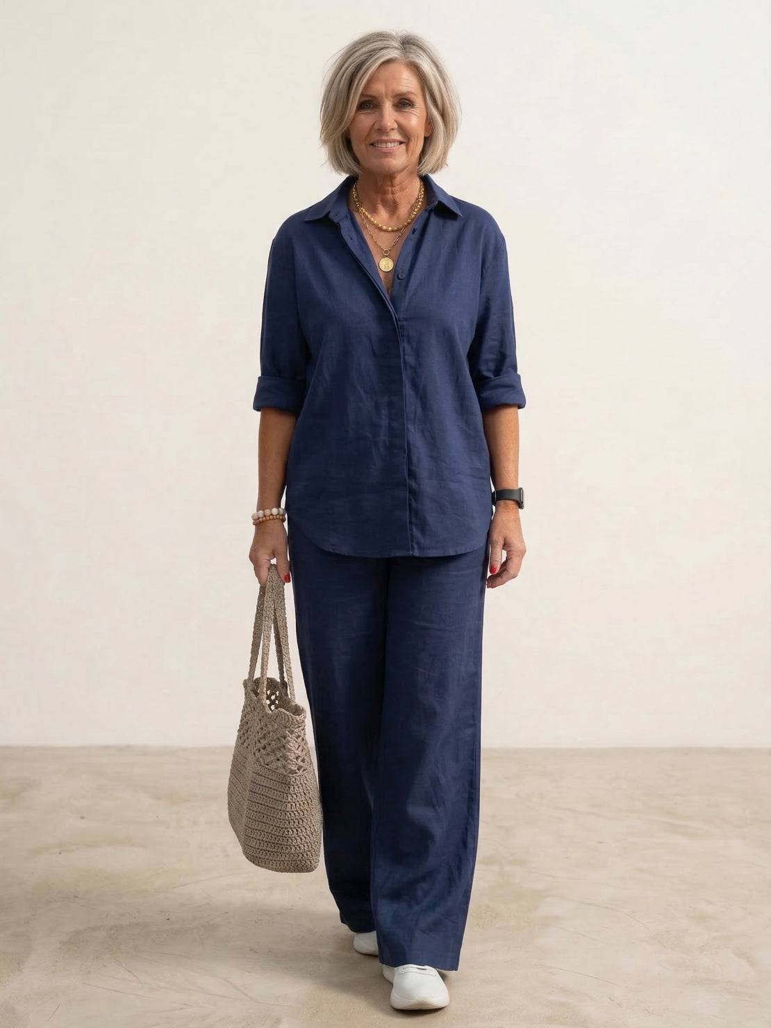 Stylowy Zestaw Dresowy Damski z Oversize Lniana Koszulą i Szerokimi Nogawkami | Komfort i Elegancja na Co Dzień