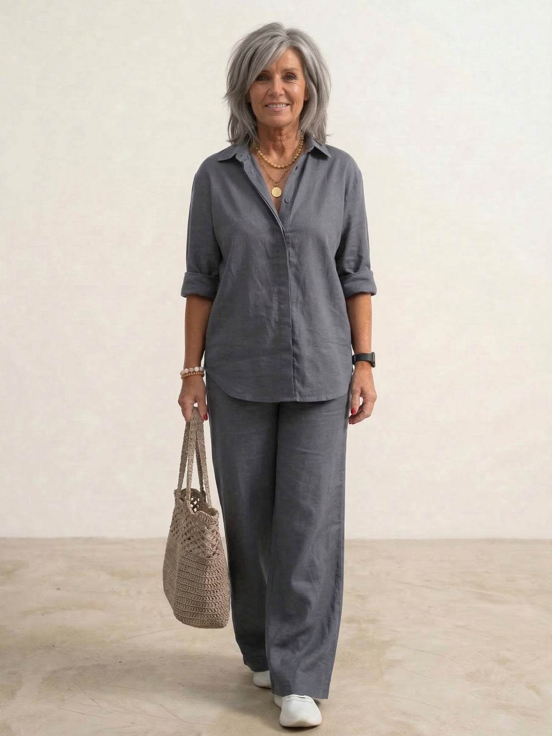 Stylowy Zestaw Dresowy Damski z Oversize Lniana Koszulą i Szerokimi Nogawkami | Komfort i Elegancja na Co Dzień