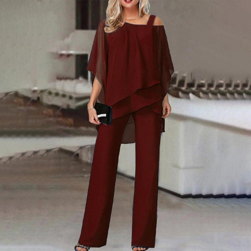 Stylowy Zestaw Spodni Koktajlowych z Odkrytymi Ramionami | Elegancka Góra i Proste Nogawki dla Wyjątkowych Okazji