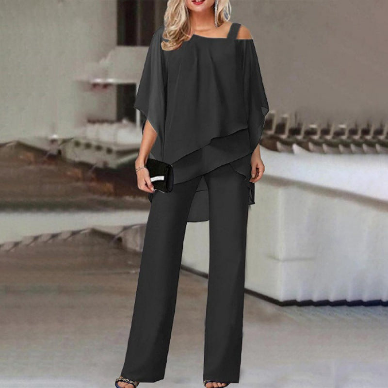 Stylowy Zestaw Spodni Koktajlowych z Odkrytymi Ramionami | Elegancka Góra i Proste Nogawki dla Wyjątkowych Okazji