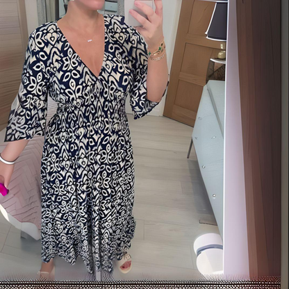 Sukienka Damska Boho z Wysokiej Jakości Materiału | Wygodna Letnia Sukienka w Kształcie Litery A z Dekoltem V