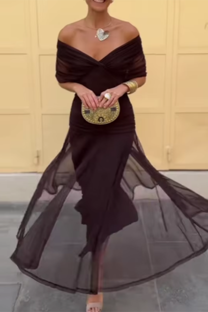 Sukienka Maxi na Wesele | Elegancka Długa Sukienka Wieczorowa z Dekoltem V