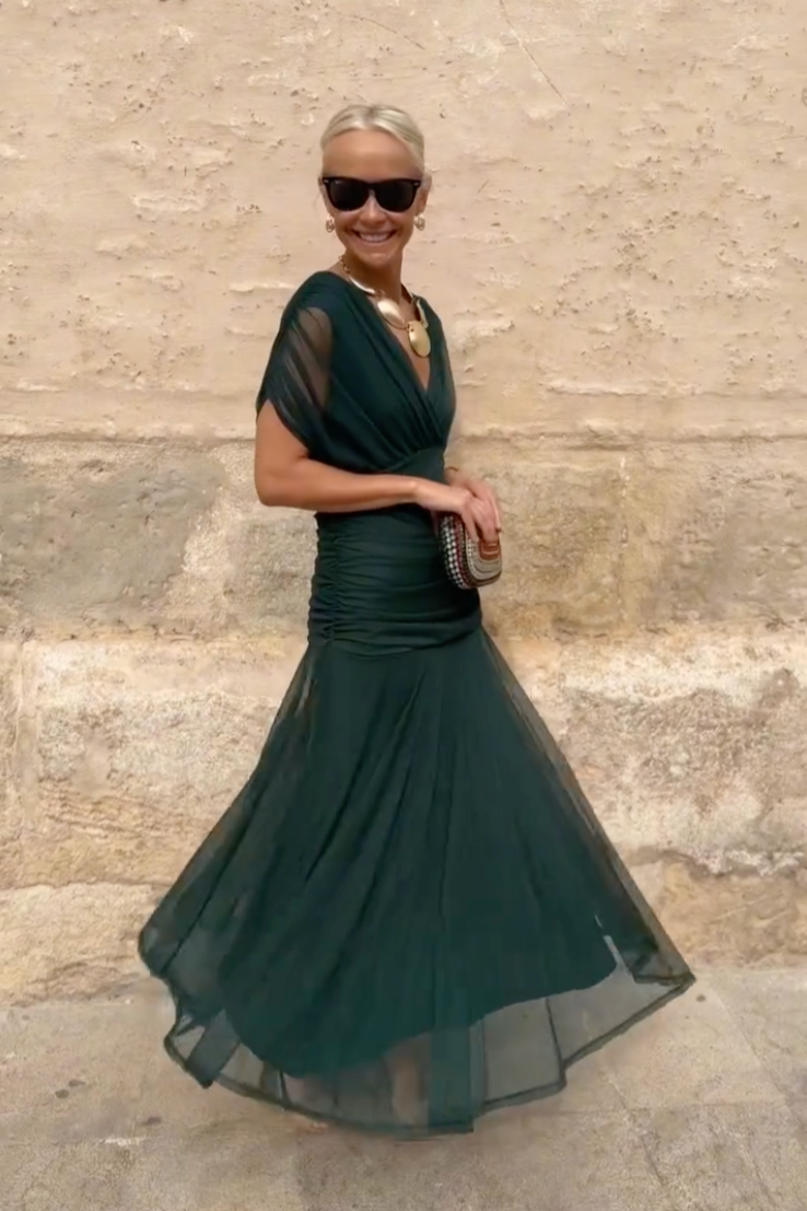 Sukienka Maxi na Wesele | Elegancka Długa Sukienka Wieczorowa z Dekoltem V