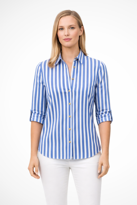 Zara | Elegancka Bluzka Damska Slim Fit z Długim Rękawem w Paski 0