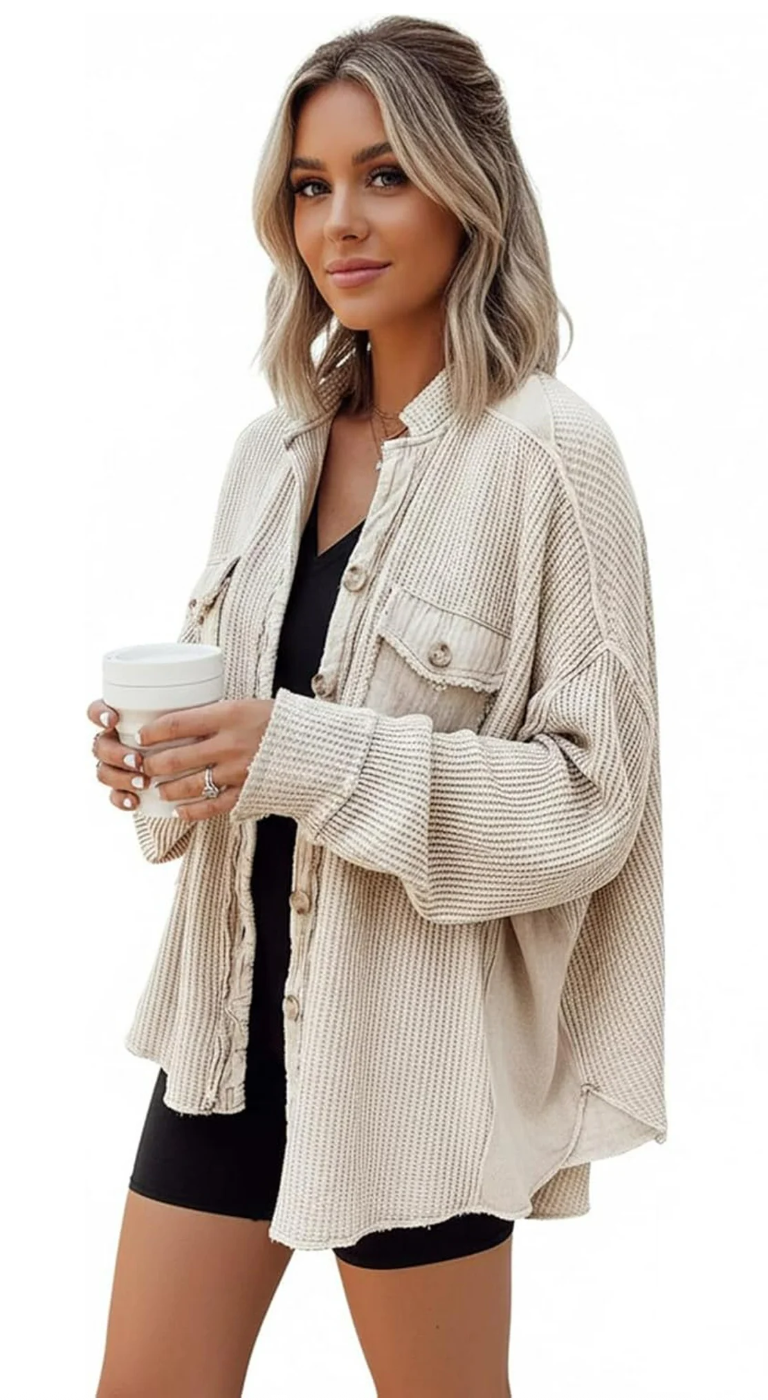 Kurtka Jesienna  z Dzianiny Zapinana "shacket"