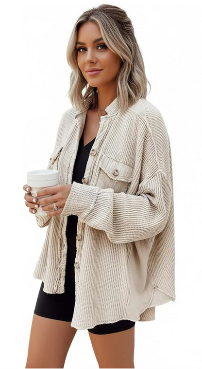 Kurtka Jesienna  z Dzianiny Zapinana "shacket"