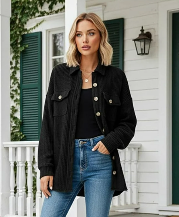 Kurtka Jesienna  z Dzianiny Zapinana "shacket"