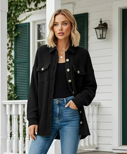 Kurtka Jesienna  z Dzianiny Zapinana "shacket"