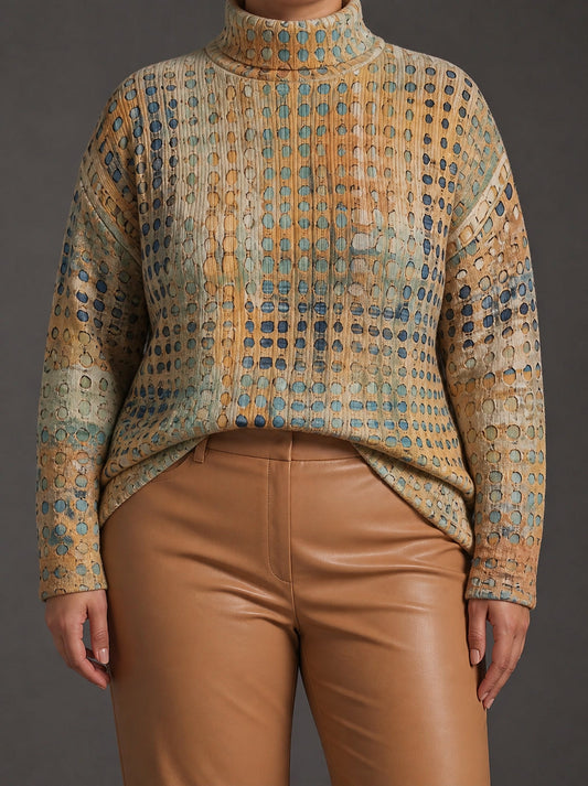 Sweter Golf Damski Oversize w Drobne Kropki