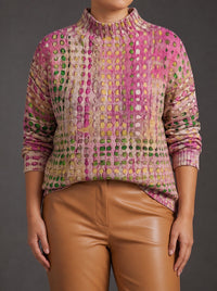 Sweter Golf Damski Oversize w Grochy Dzianinowy