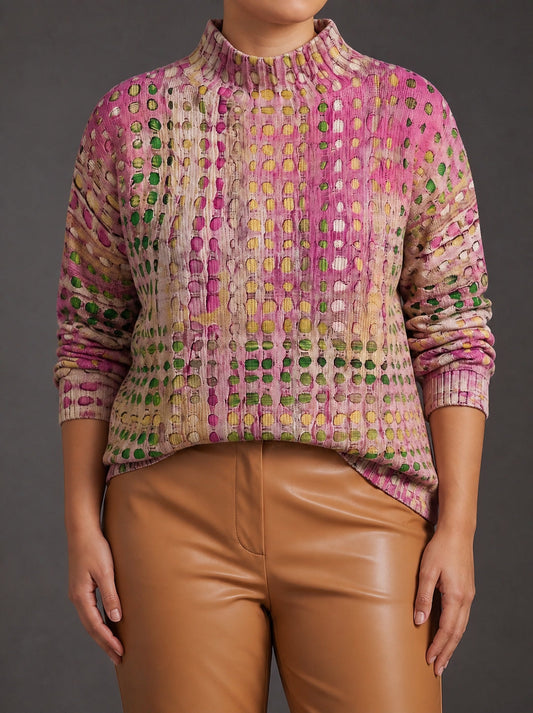 Sweter Golf Damski Oversize w Grochy Dzianinowy