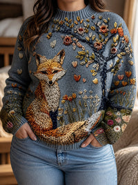 Sweter Golf Damski Haftowany Lis Bufiasty Rękaw