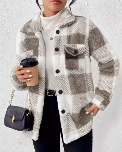 Jesienny Płaszcz w Kratę z Guzikami Sylla