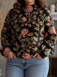 Sweter Golf Damski z Bufiastym Rękawem Haftowany