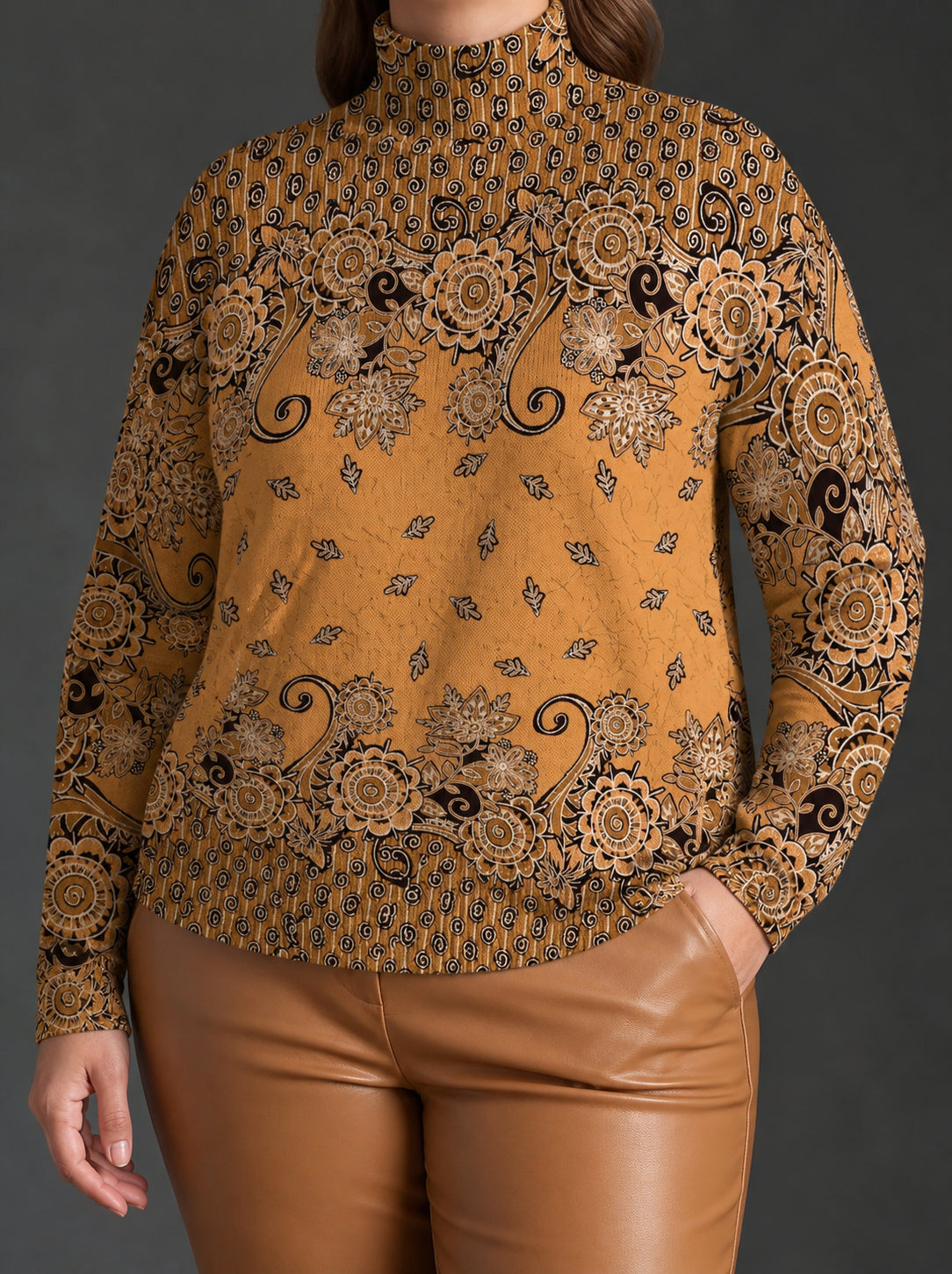 Bluzka Damska Oversize Półgolf Wzór Paisley