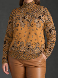 Bluzka Damska Oversize Półgolf Wzór Paisley