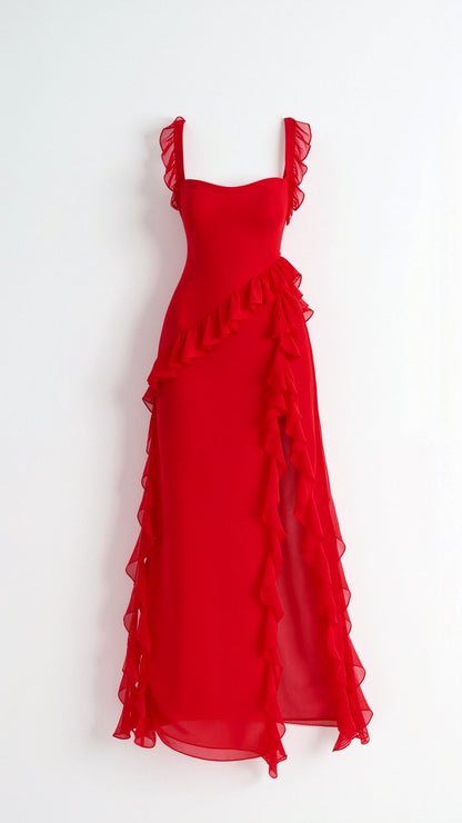 Elavira | Elegancka Sukienka Maxi z Falbankami