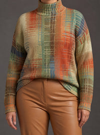 Sweter Golf Damski Oversize w Malowane Paski